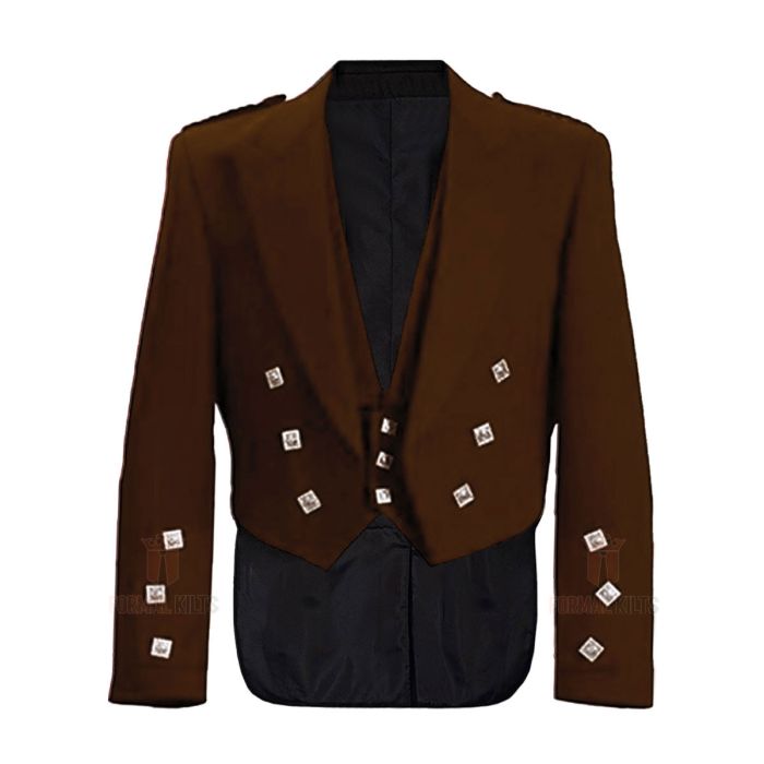 brown prince charlie jacket and waistcoat