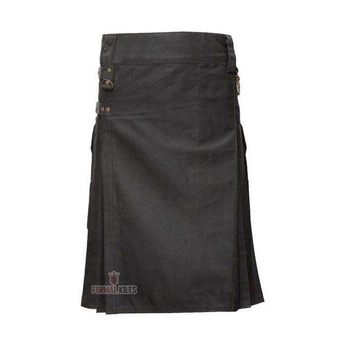 Black 4 Leather Closing Straps Utility Kilt Front