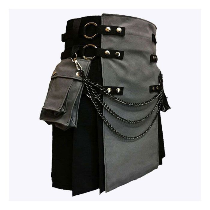 black and grey with chains hybrid utility kilt