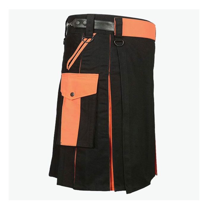 black and orange utility Kilt for men