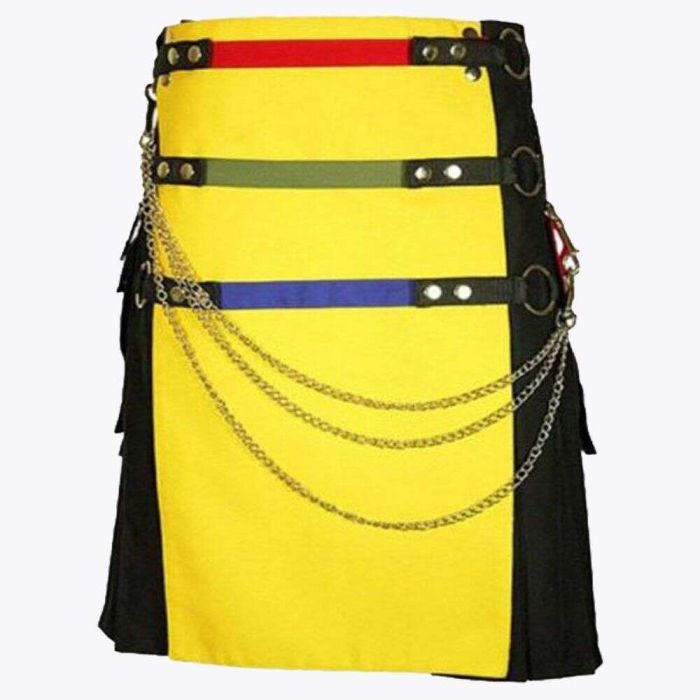 Black And Yellow Fashion Hybrid Utility Kilt