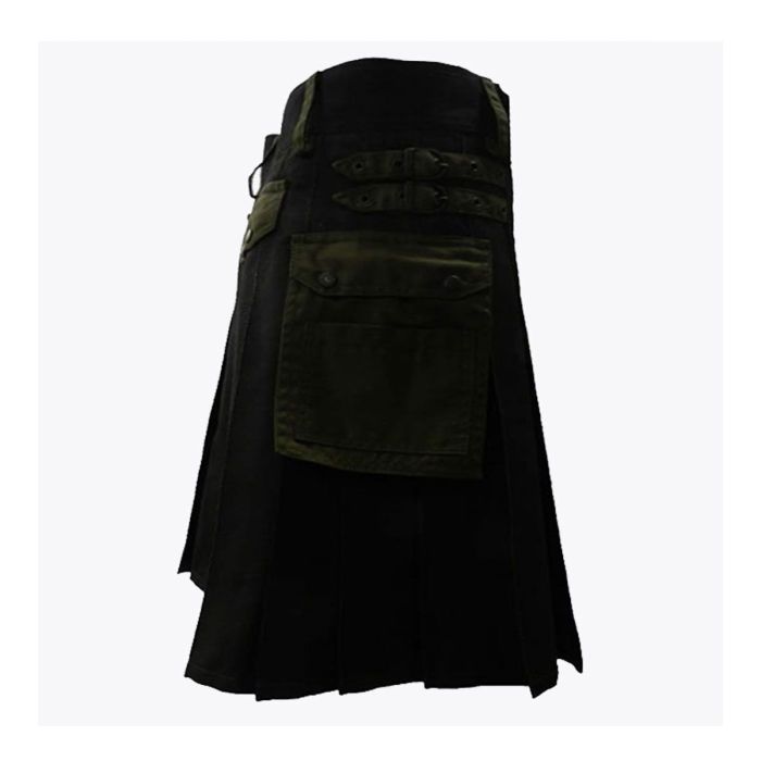 black deluxe modern kilt and olive green straps style with olive green cargo pockets