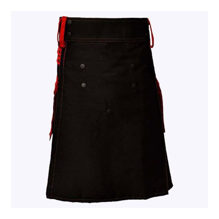 black deluxe modern kilt and red straps style with red cargo pockets