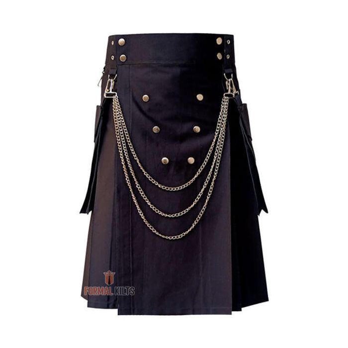 Black Fashion Utility Kilt With Chain