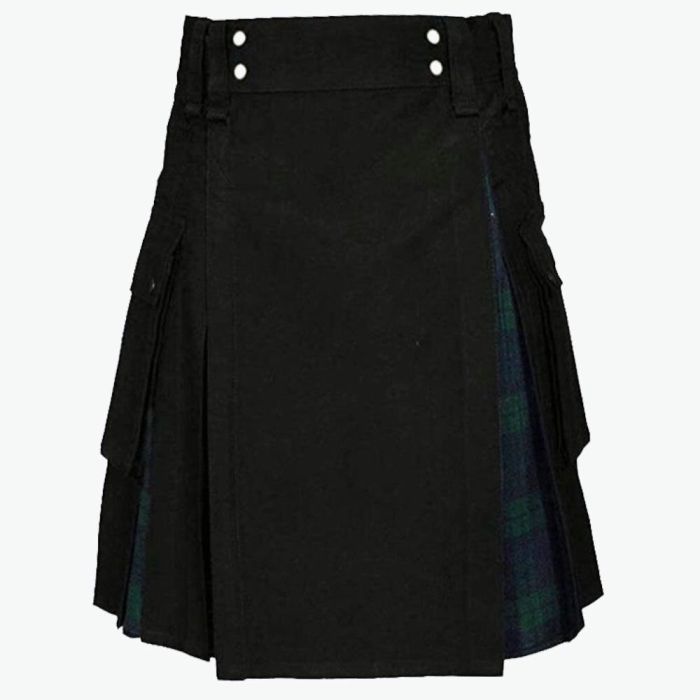 black hybrid kilt with black watch tartan