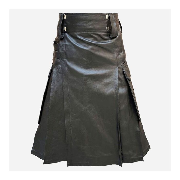black leather kilt with cargo pockets