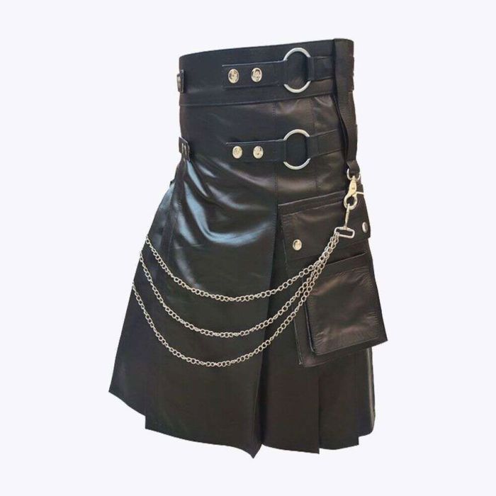 mens black leather modern kilt