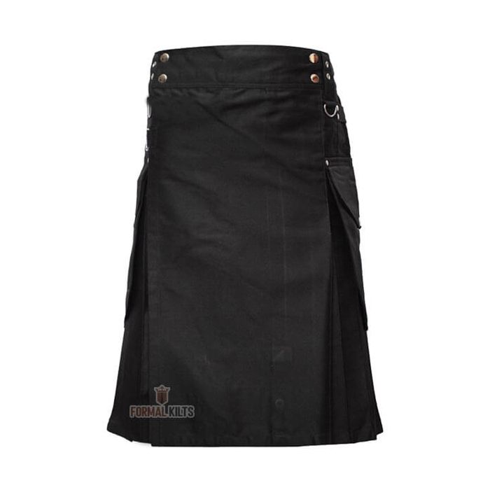 Black Modern Utility Kilt For Men Front