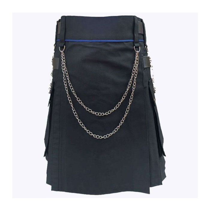 black modern utility kilt with silver chain