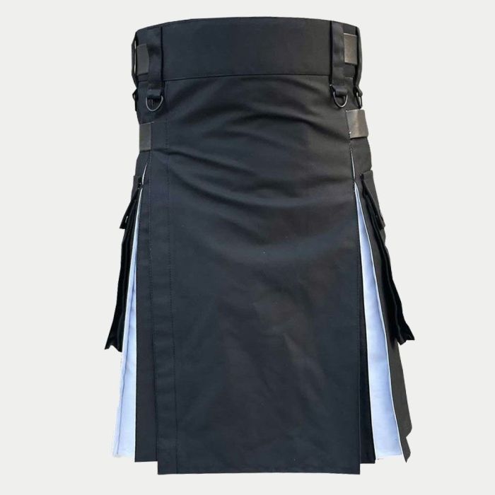 black and white with cargo pockets utility kilt