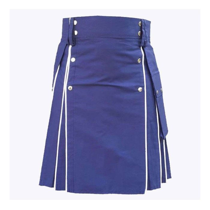blue utility kilt with white lines