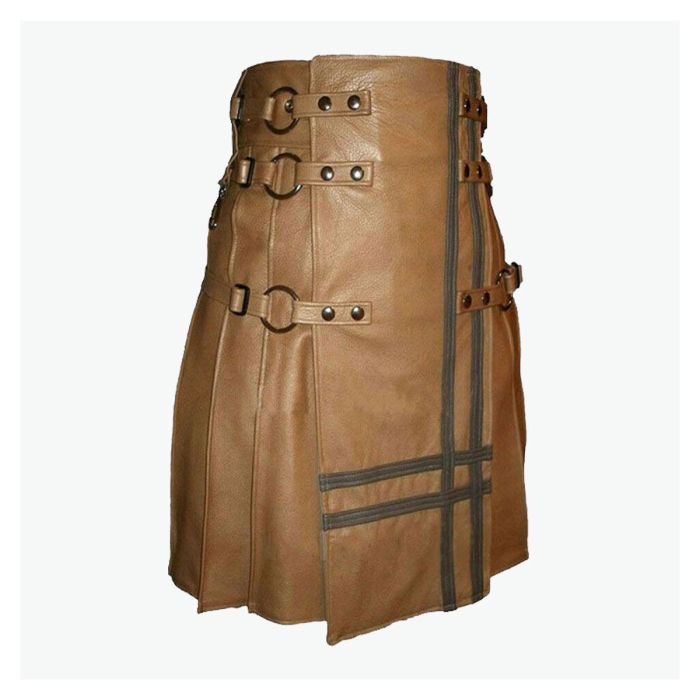 leather brown utility style kilt