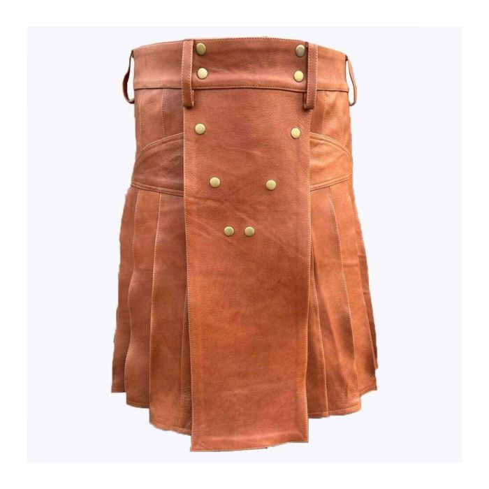 genuine brown leather kilt