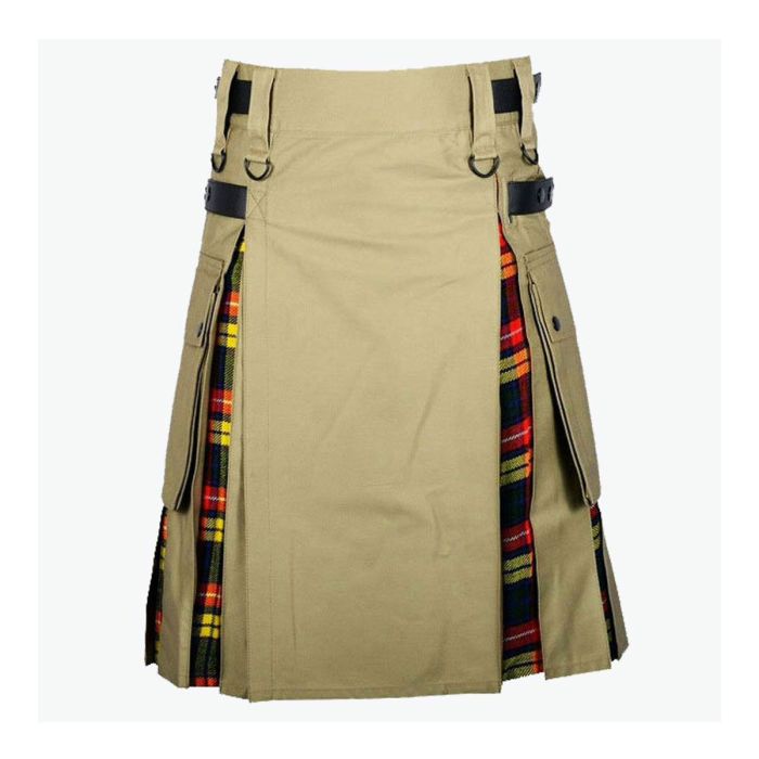 buchanan tartan and khaki hybrid utility kilt for women