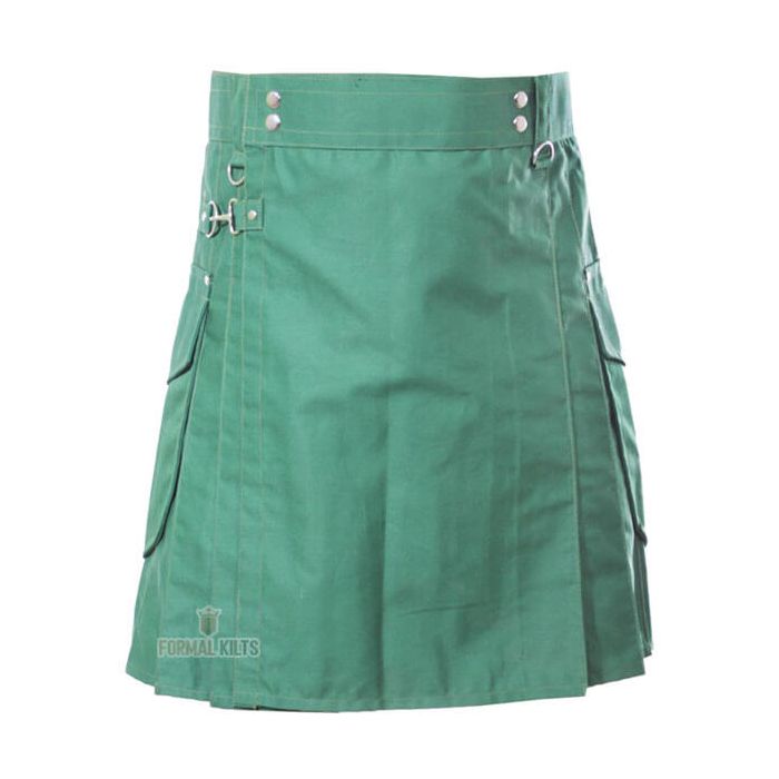 Cargo Pocket Green Utility Kilt Front