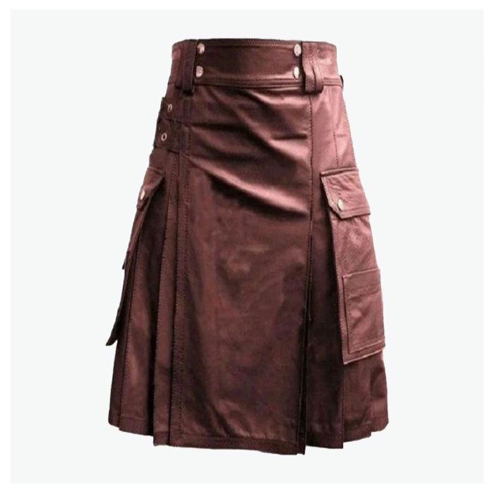 brown leather kilt with cargo pockets