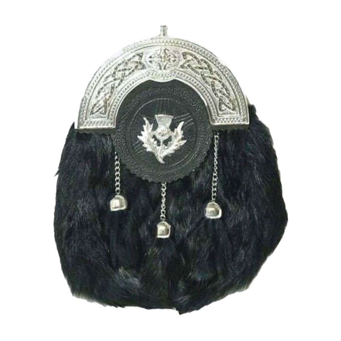 chrome plain celtic thistle targe black rabbit sporran