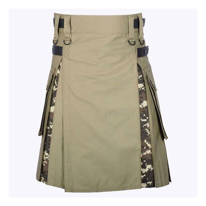 digital camo and khaki high quality cotton hybrid utility kilt