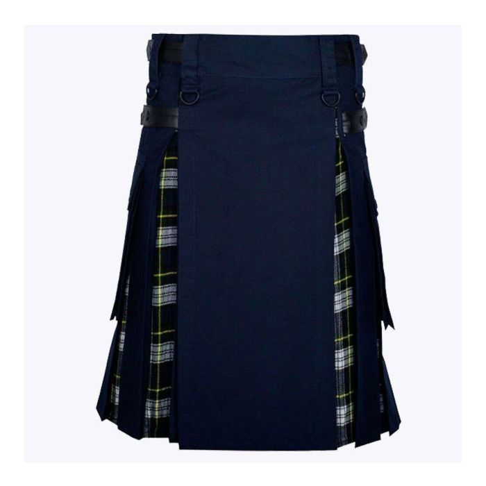 dress gordon tartan and navy blue utility hybrid modern kilt
