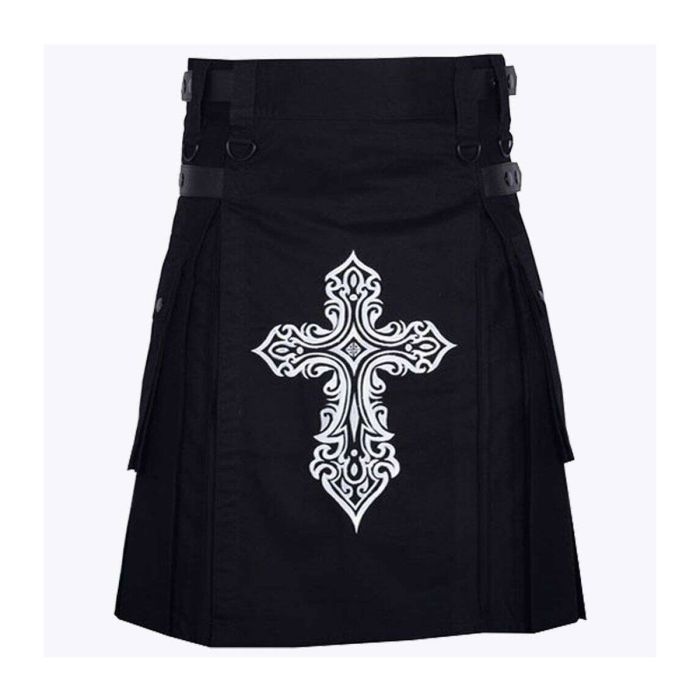 embroidered celtic black kilt