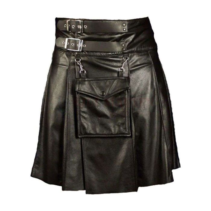 fashion black leather kilt
