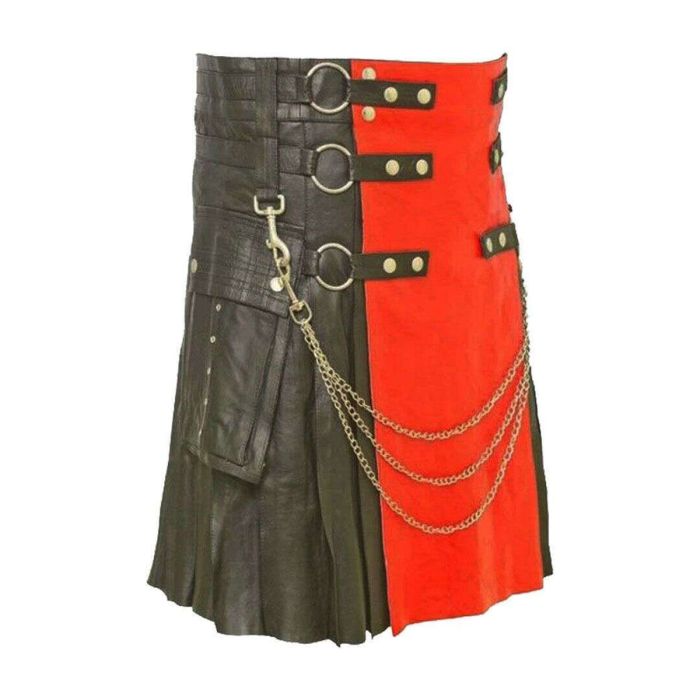 black fashion leather kilt for men with red apron