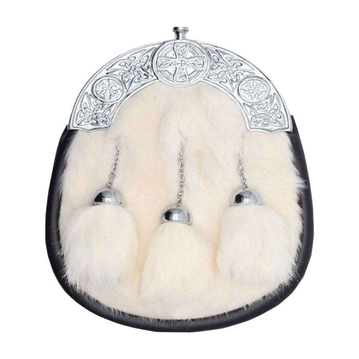 full dress black calfskin leather trim celtic design sporran