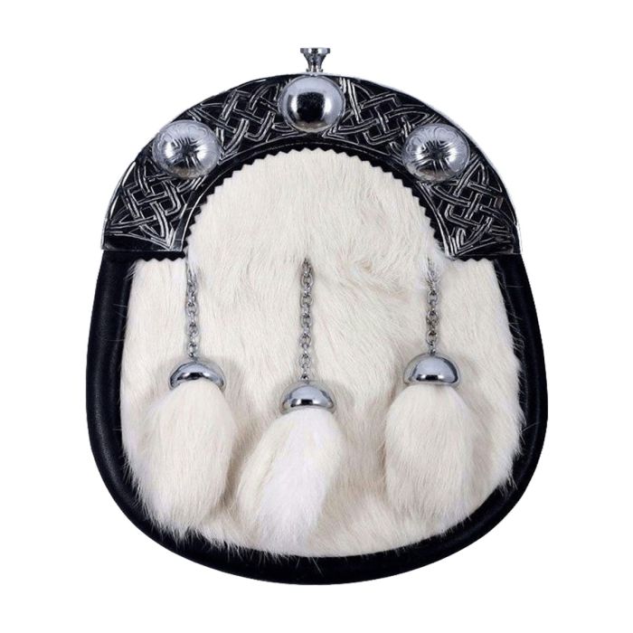 full dress chrome knot and weave cantle white rabbit fur