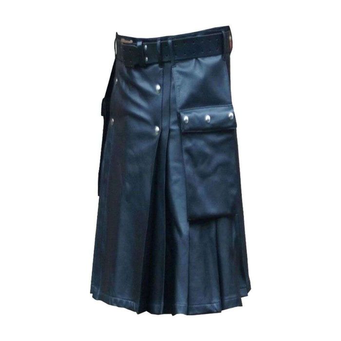 gentleman navy blue leather kilt