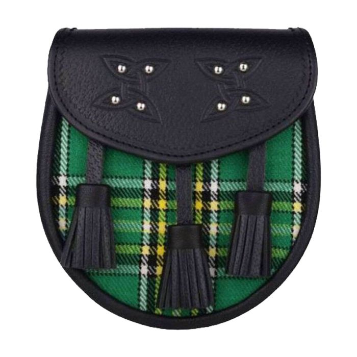 genuine leather with irish national green tartan sporran