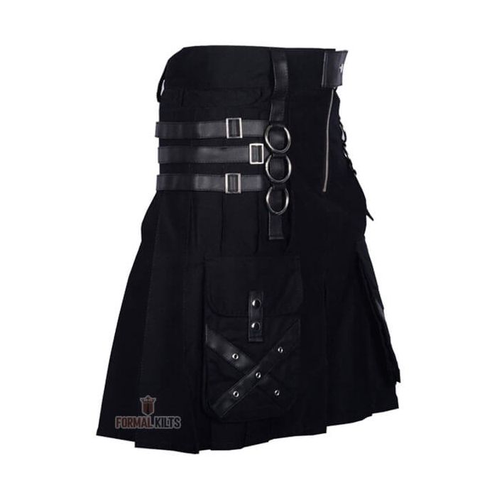 Gothic Style Leather Strap Utility Kilt Side