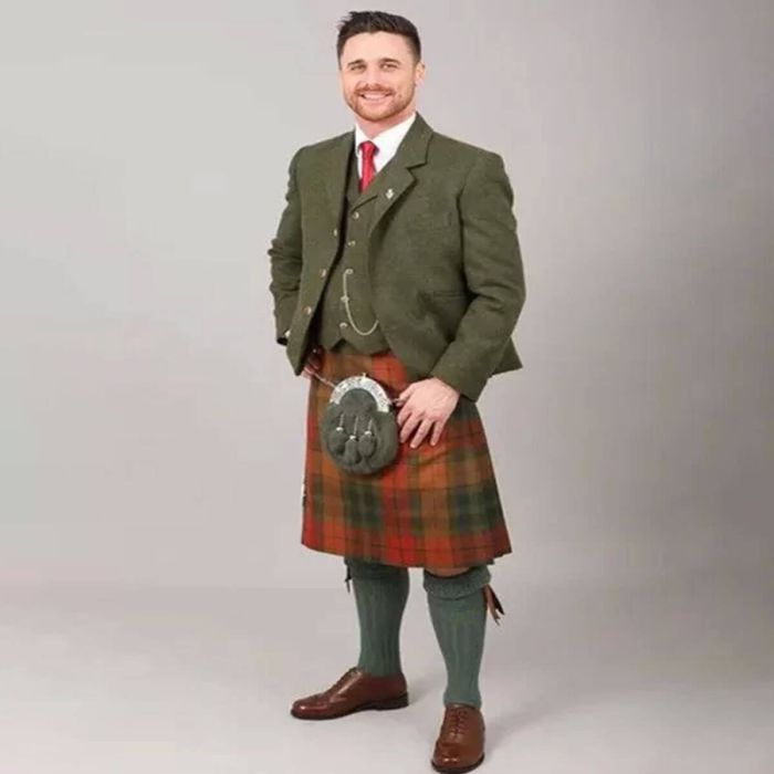 forest green tweed jacket kilt outfit