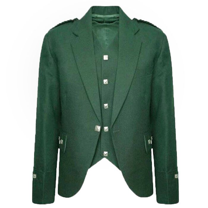 Green Wool Tweed Argyle Kilt Jacket and Vest