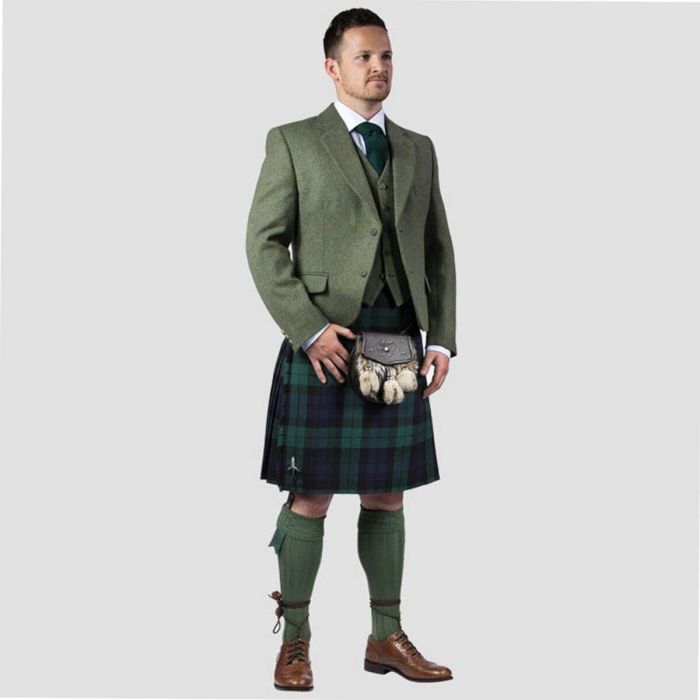 green wedding wool tweed argyll jacket & kilt outfit for men