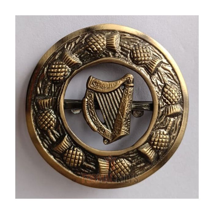Irish Harps Fly Plaid Brooch