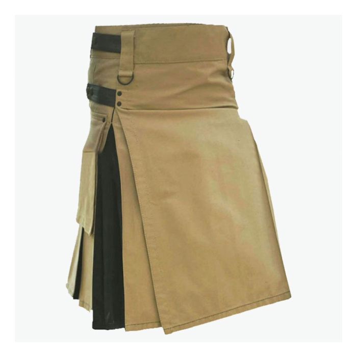 premium quality khaki and black hybrid utility kilt