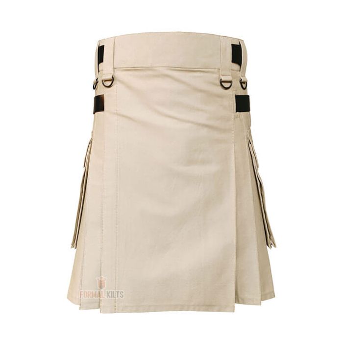Khaki Hybrid Kilt With Leather Straps