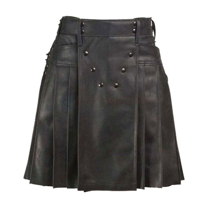 fashion leather pleated kilt