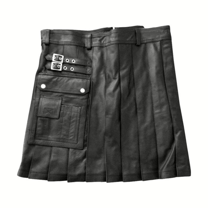 real leather pleated clubwear utility kilt