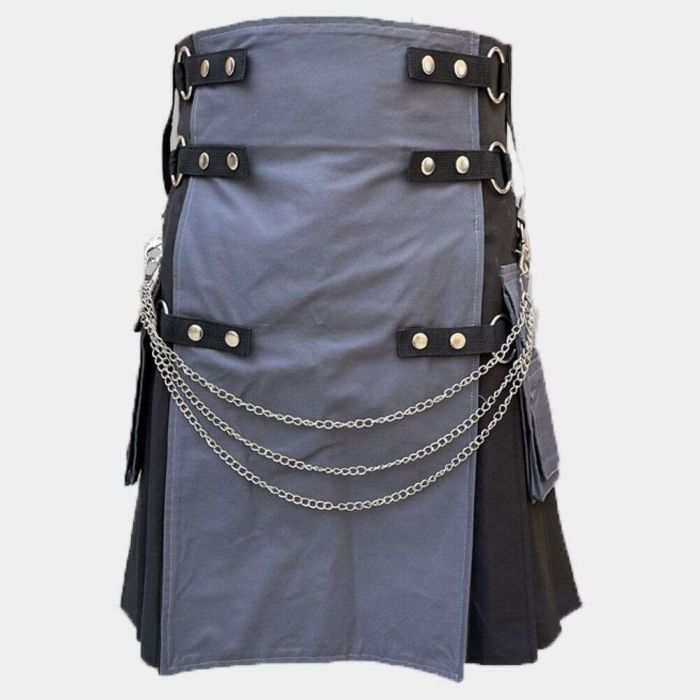 scottish modern black and gray utility kilt