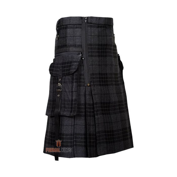 Punk Rock Gothic Grey Tartan Utility Kilt
