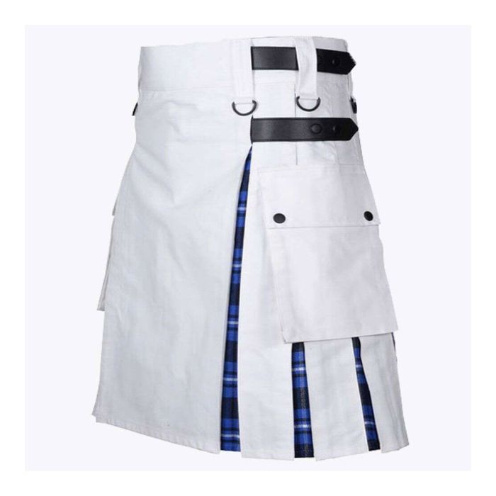 ramsay blue tartan and white cotton hybrid utility kilt