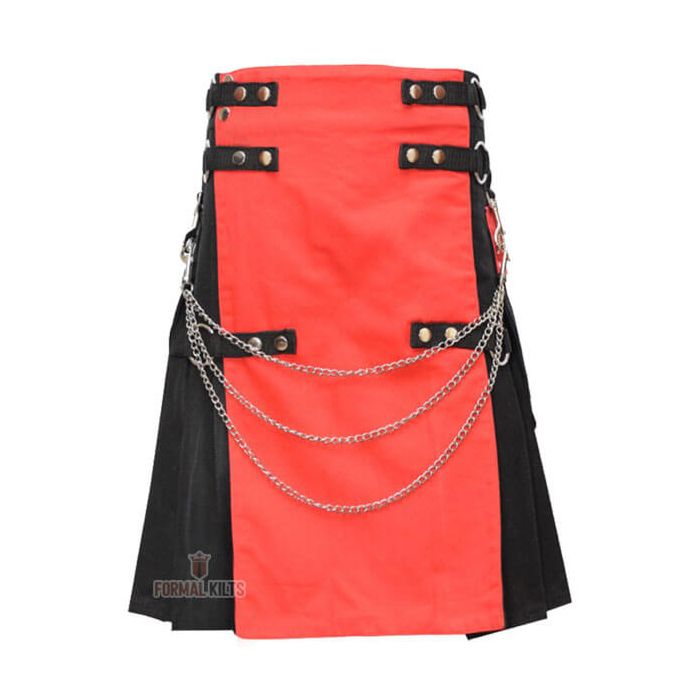 Red Black Cotton Hybrid Utility Kilt