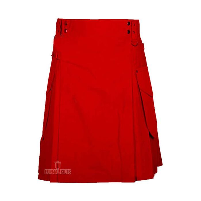 Red Utility Kilt With Cargo Pockets Front