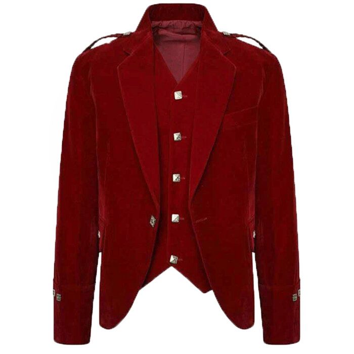 Red Velvet Wedding Argyle Jacket and Waistcoat