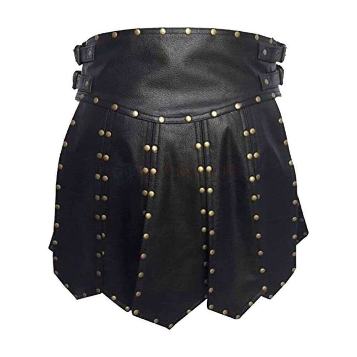 modern roman black leather kilt