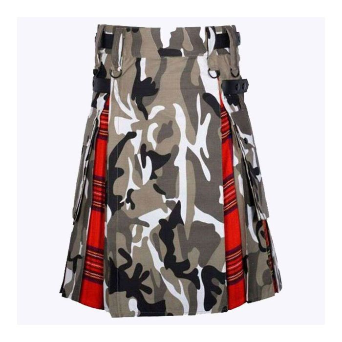 royal stewart and urban camo utility kilt