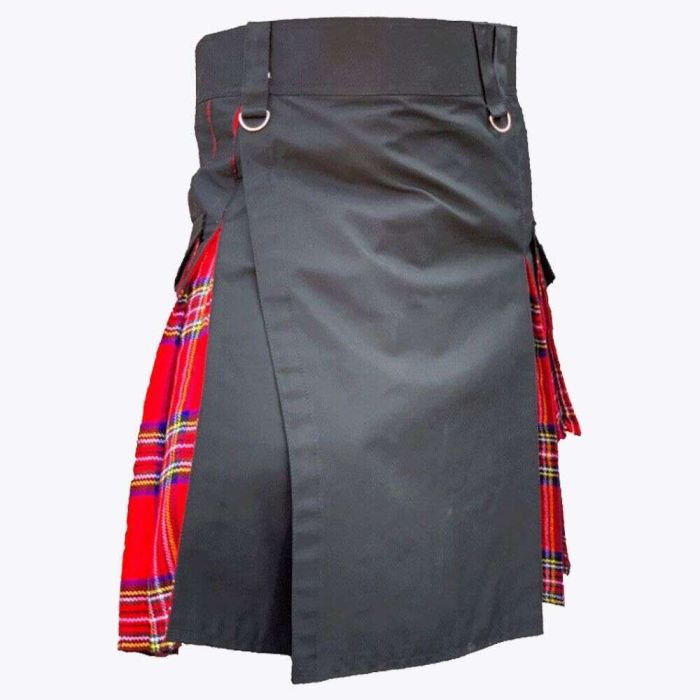 royal stewart tartan and Black cotton modern hybrid utility kilt