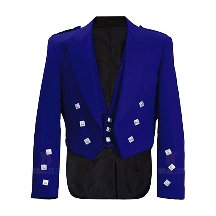 scottish royal blue prince charlie jacket and waistcoat