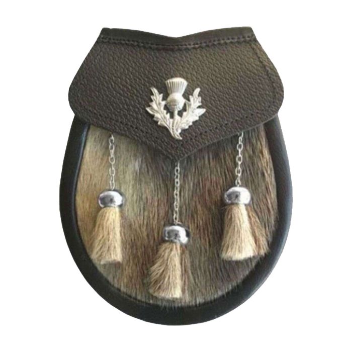 Seal Skin Sporran Thistle Badge On Leather Flap Chain